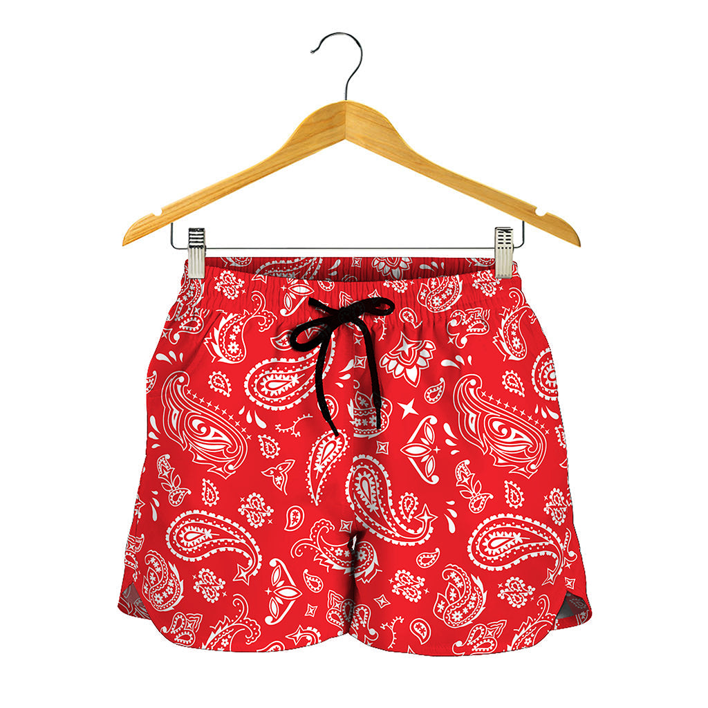 Red Paisley Bandana Pattern Print Women's Shorts