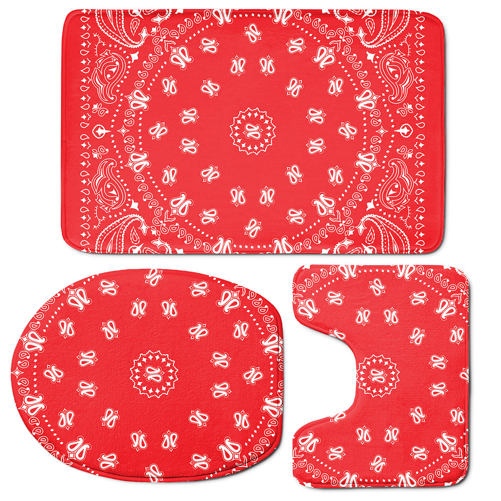 Red Paisley Bandana Print 3 Piece Bath Mat Set