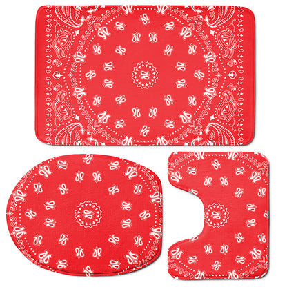 Red Paisley Bandana Print 3 Piece Bath Mat Set