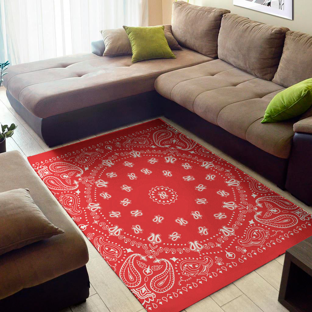 Red Paisley Bandana Print Area Rug
