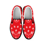 Red Paisley Bandana Print Black Slip On Shoes