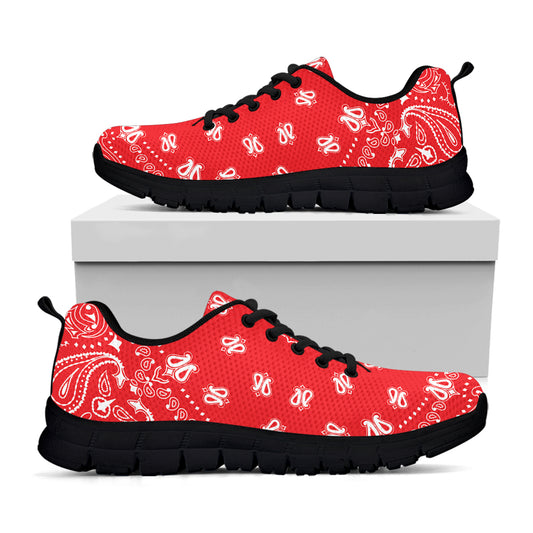 Red Paisley Bandana Print Black Sneakers