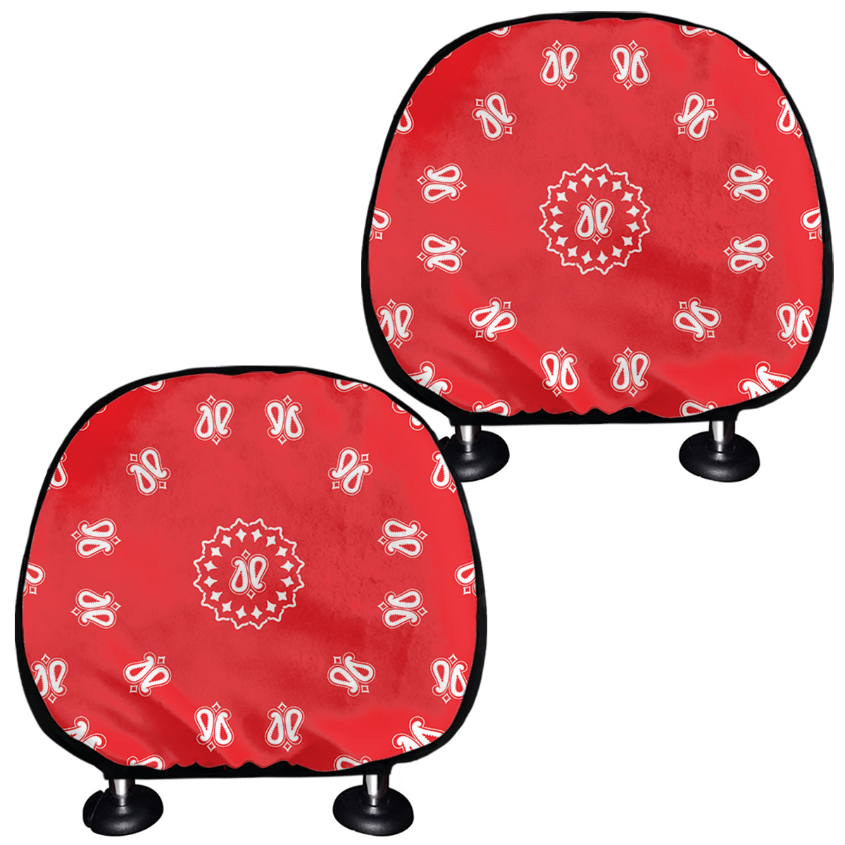 Red Paisley Bandana Print Car Headrest Covers
