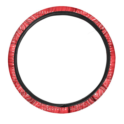 Red Paisley Bandana Print Car Steering Wheel Cover