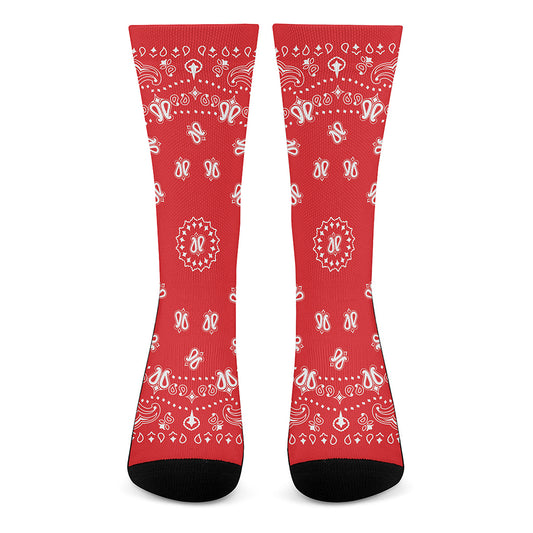 Red Paisley Bandana Print Crew Socks