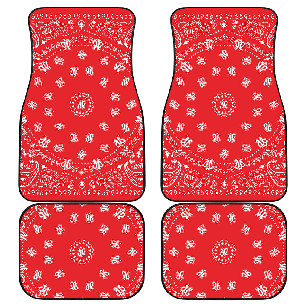 Red Paisley Bandana Print Front and Back Car Floor Mats