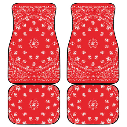Red Paisley Bandana Print Front and Back Car Floor Mats