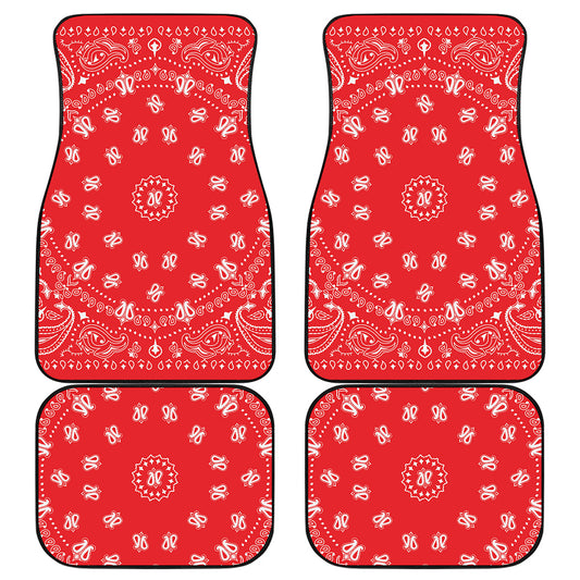 Red Paisley Bandana Print Front and Back Car Floor Mats