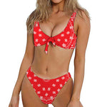Red Paisley Bandana Print Front Bow Tie Bikini