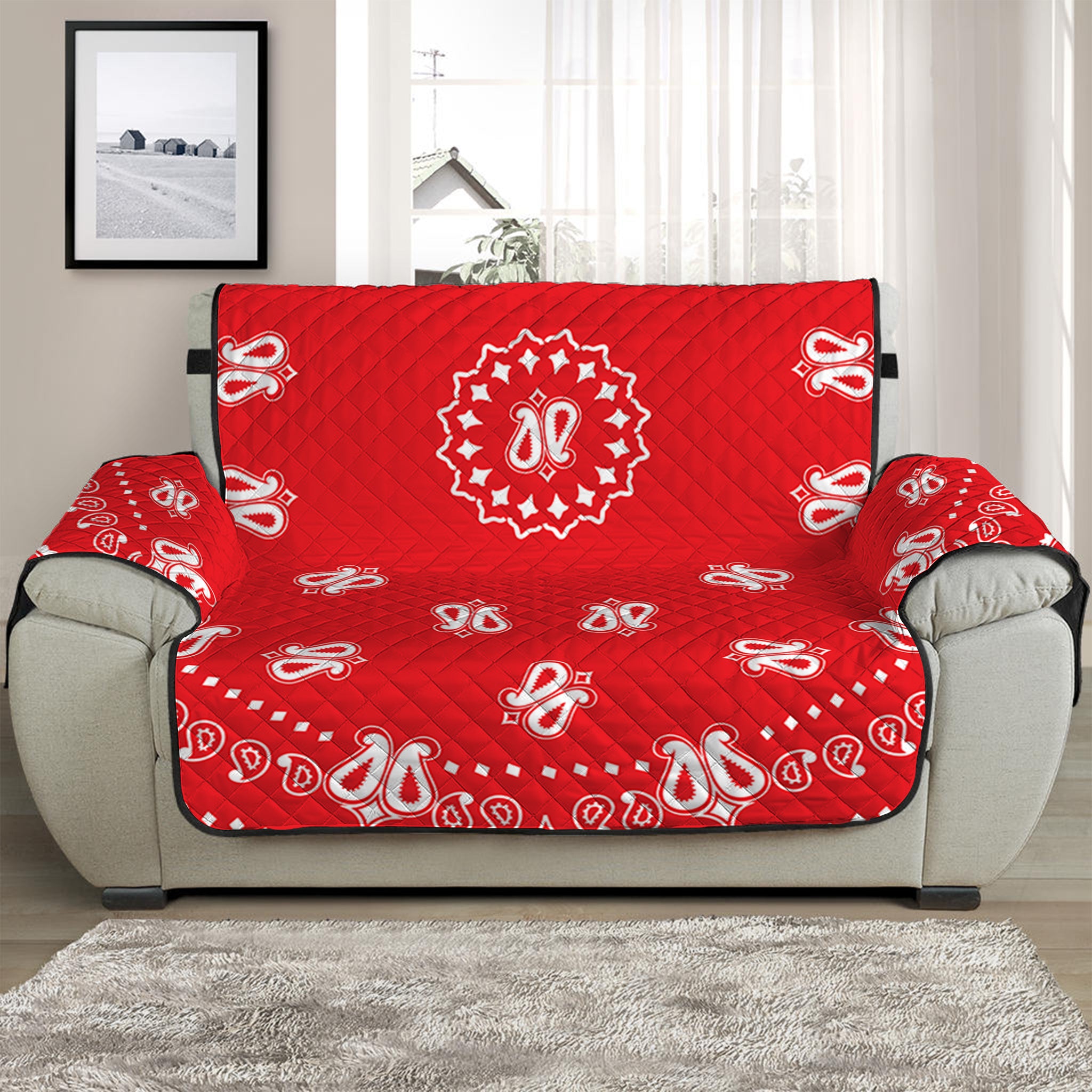 Red Paisley Bandana Print Half Sofa Protector