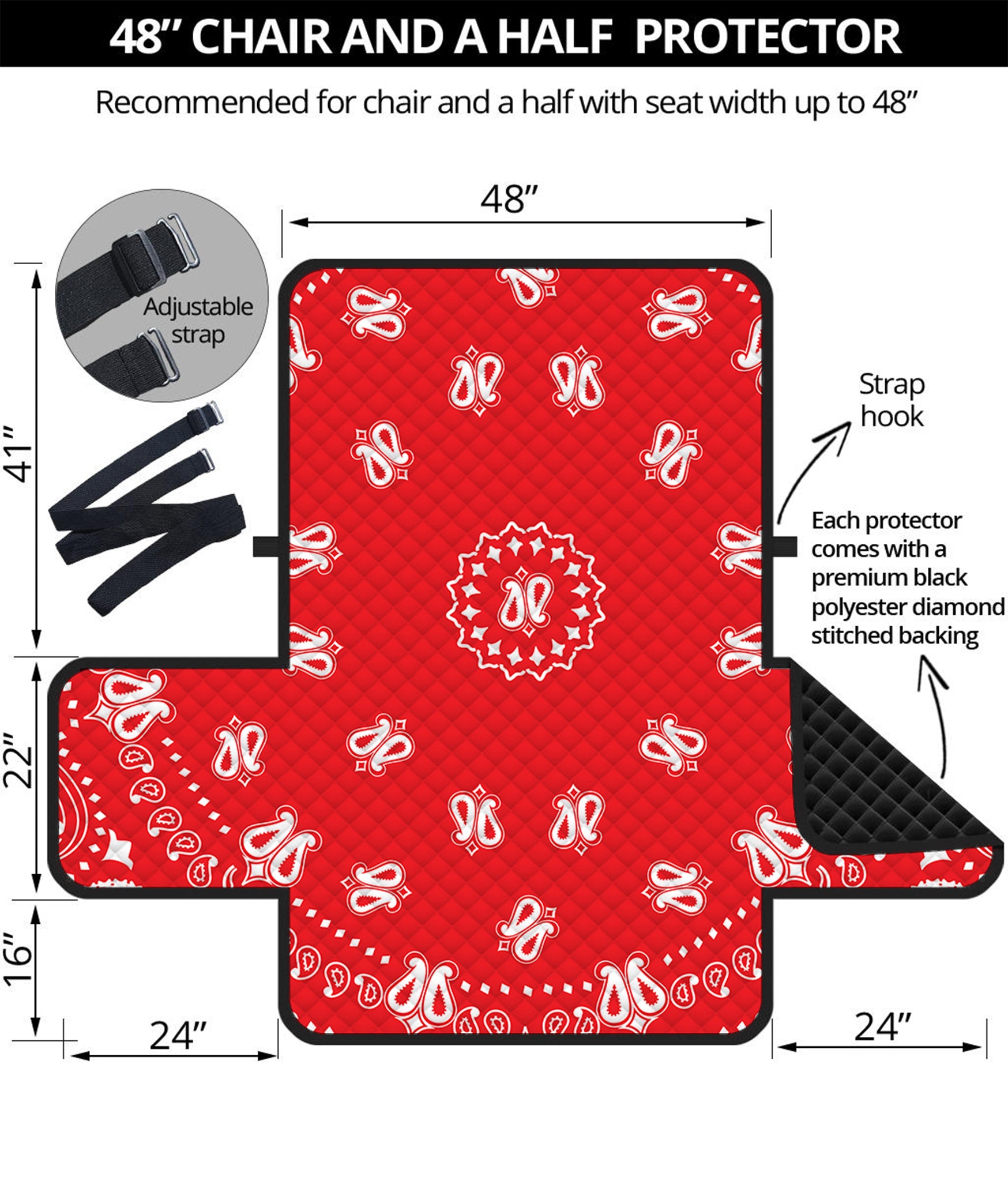 Red Paisley Bandana Print Half Sofa Protector