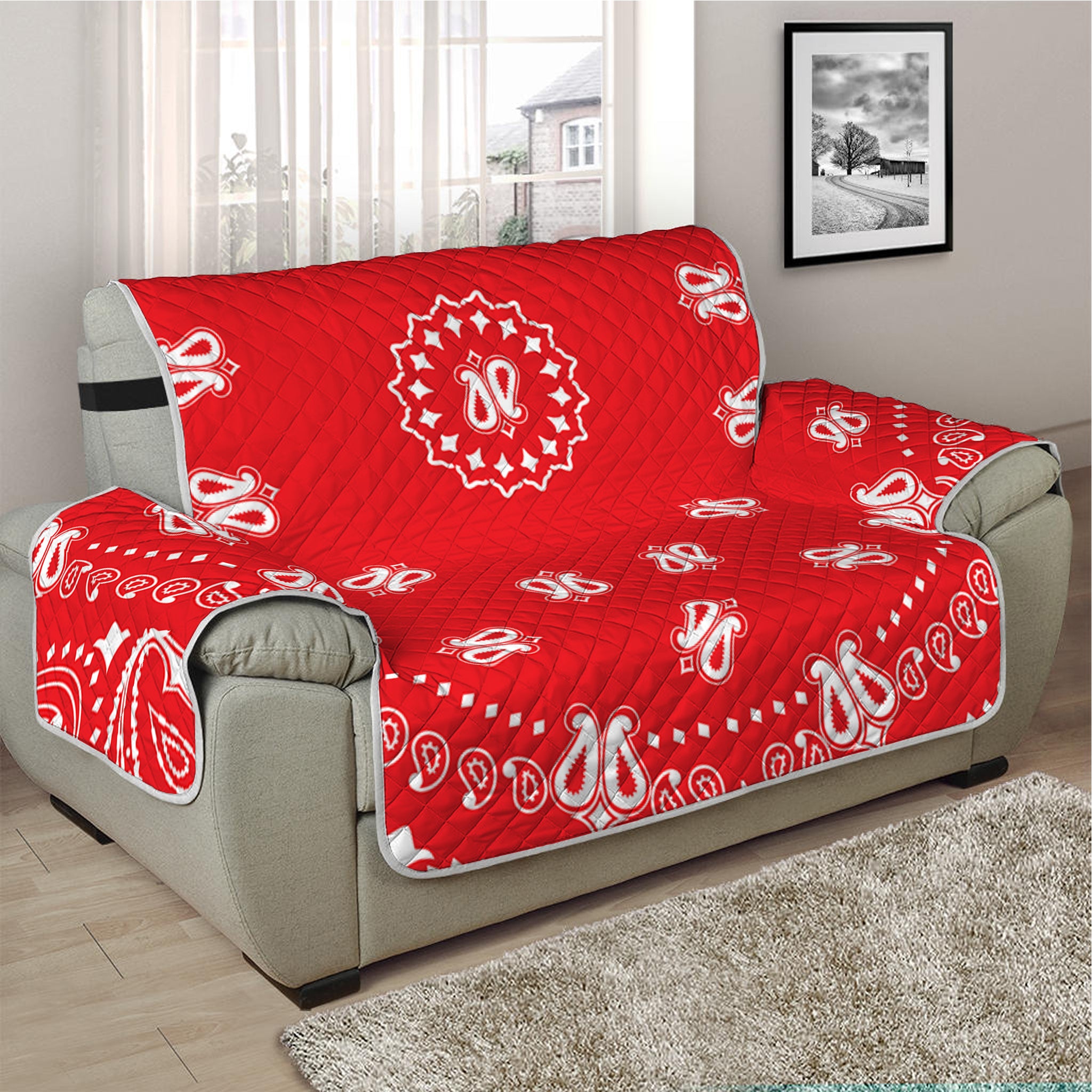 Red Paisley Bandana Print Half Sofa Protector