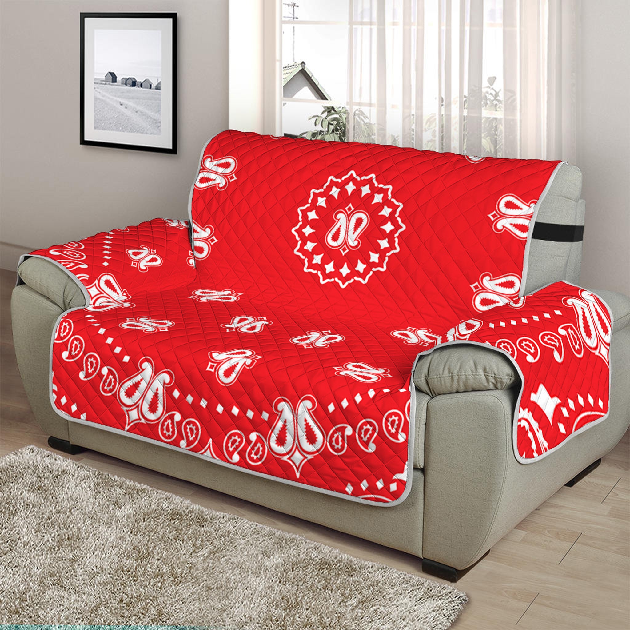 Red Paisley Bandana Print Half Sofa Protector