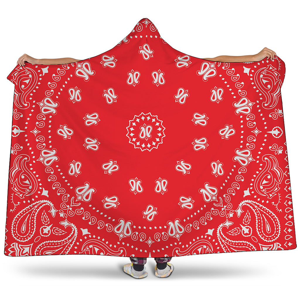 Red Paisley Bandana Print Hooded Blanket
