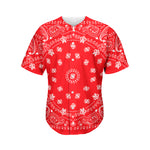 Red Paisley Bandana Print Men's Baseball Jersey