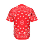 Red Paisley Bandana Print Men's Baseball Jersey