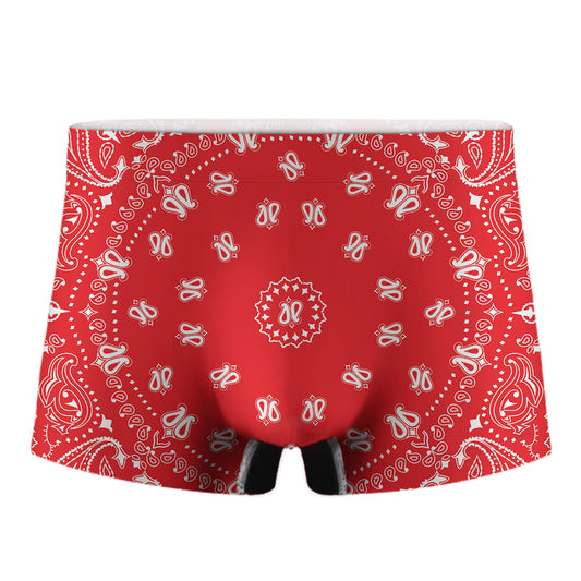 Red Paisley Bandana Print Men's Boxer Briefs