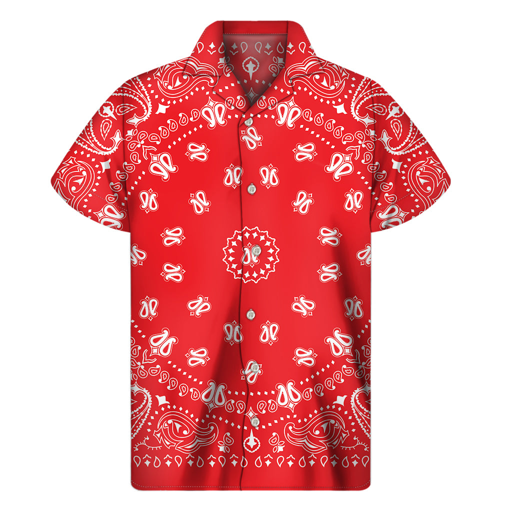 Red Paisley Bandana Print Men's Short Sleeve Shirt