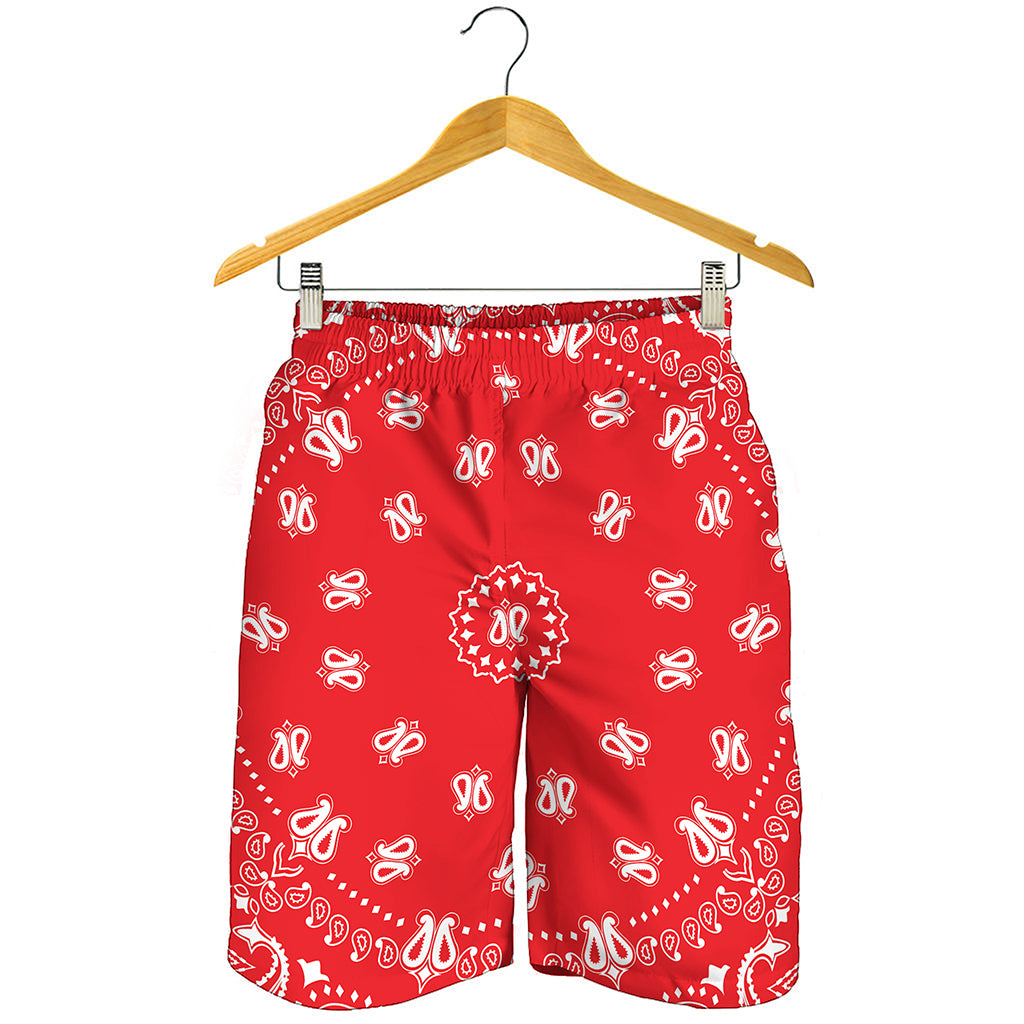 Red Paisley Bandana Print Men's Shorts