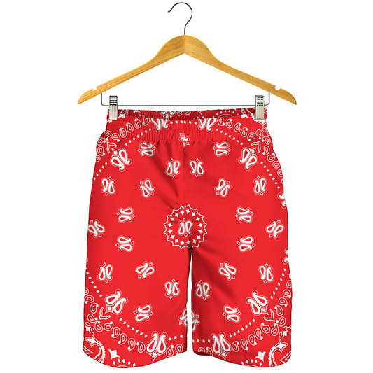 Red Paisley Bandana Print Men's Shorts