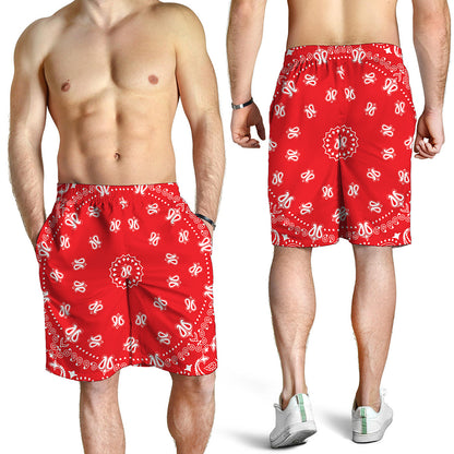 Red Paisley Bandana Print Men's Shorts