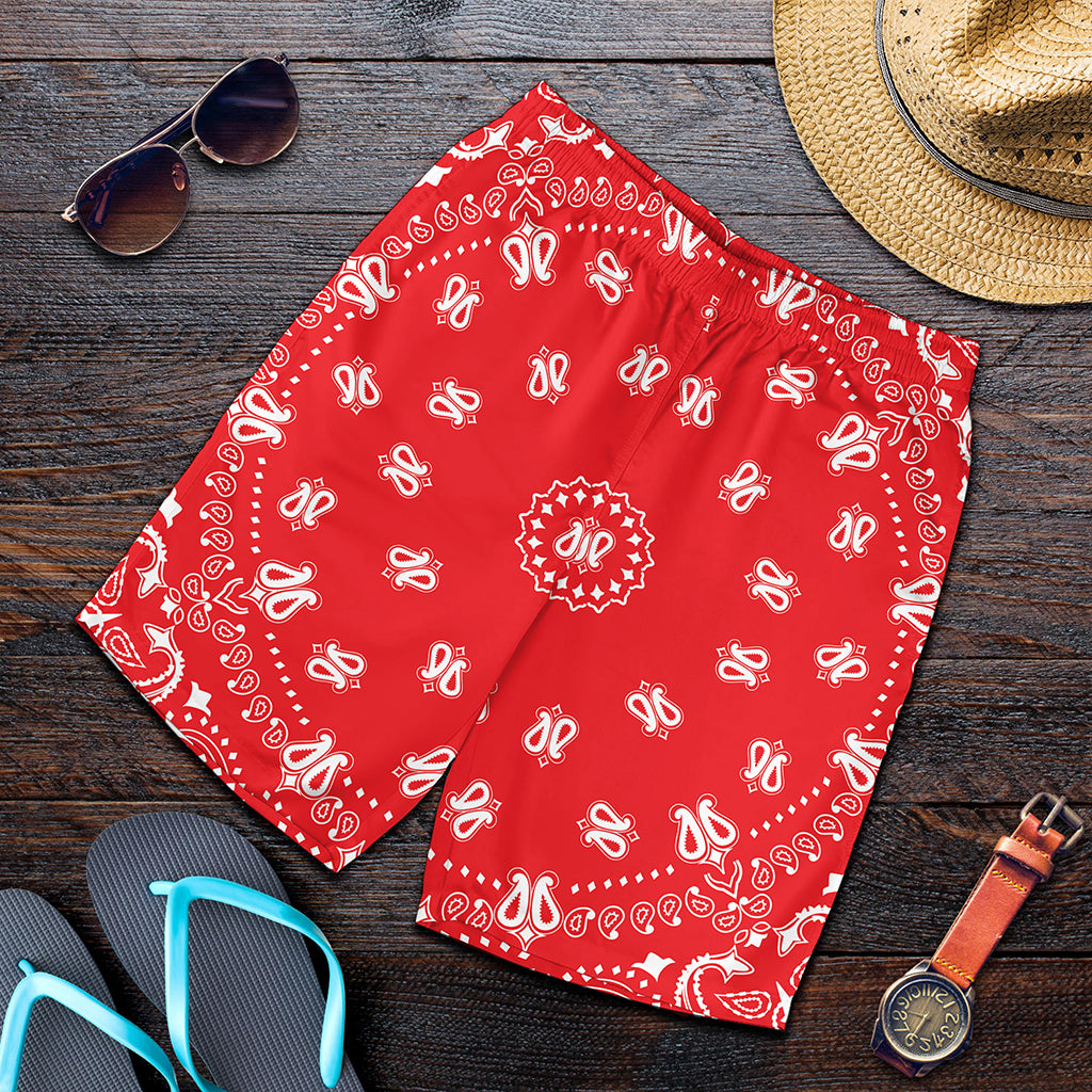 Red Paisley Bandana Print Men's Shorts