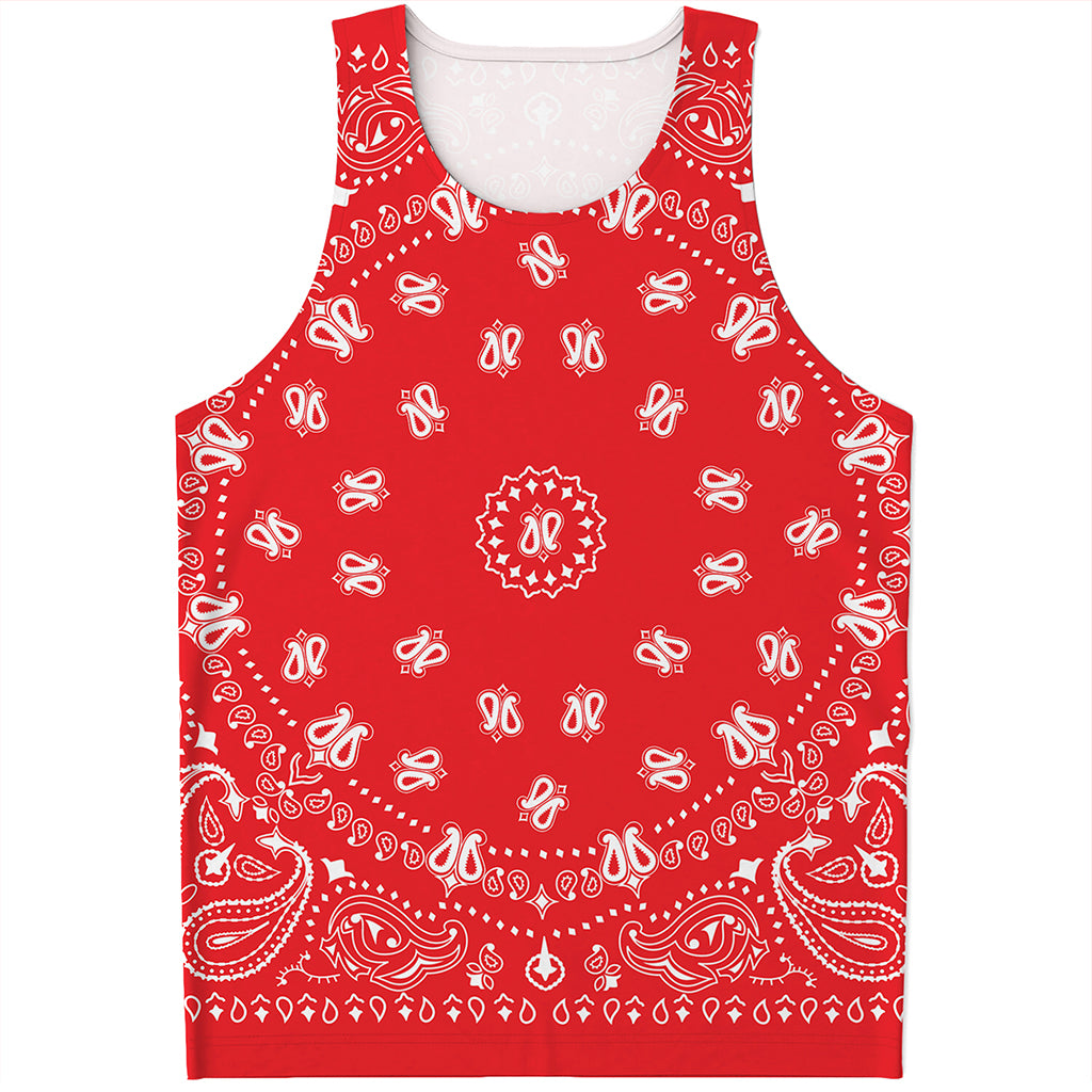 Red Paisley Bandana Print Men's Tank Top