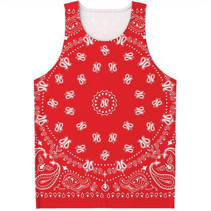 Red Paisley Bandana Print Men's Tank Top