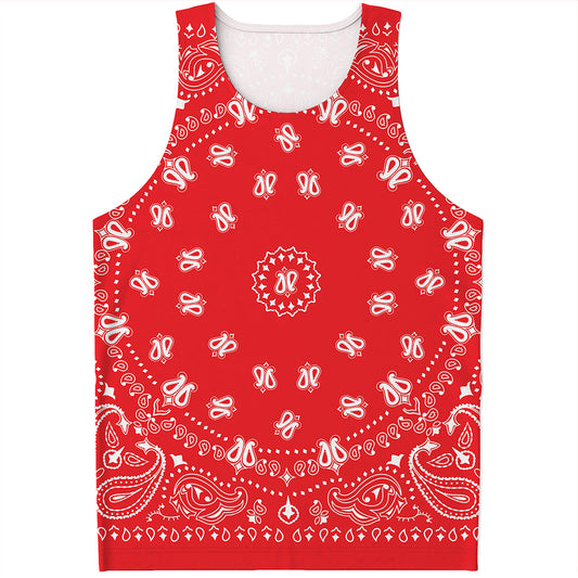 Red Paisley Bandana Print Men's Tank Top