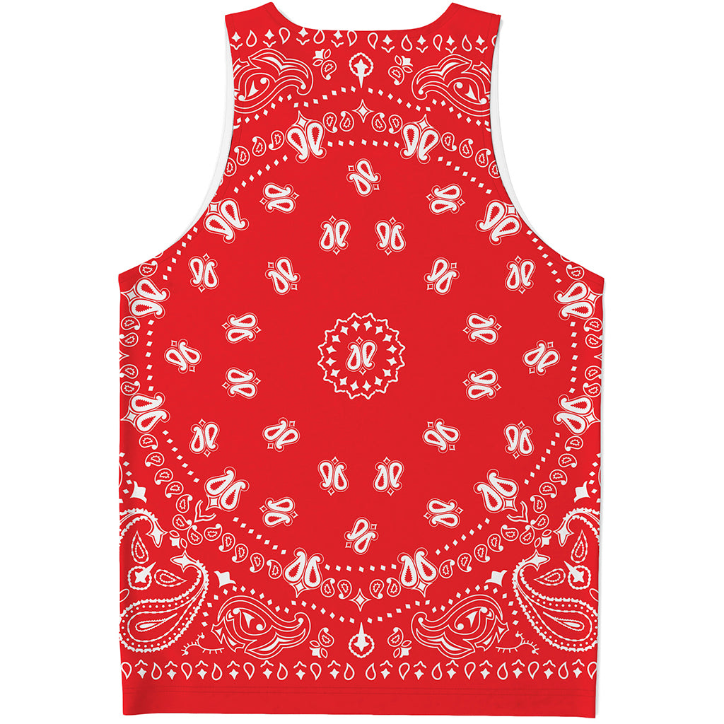 Red Paisley Bandana Print Men's Tank Top