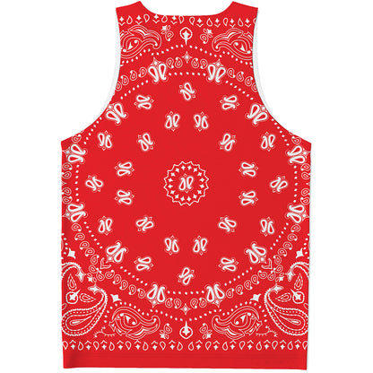 Red Paisley Bandana Print Men's Tank Top