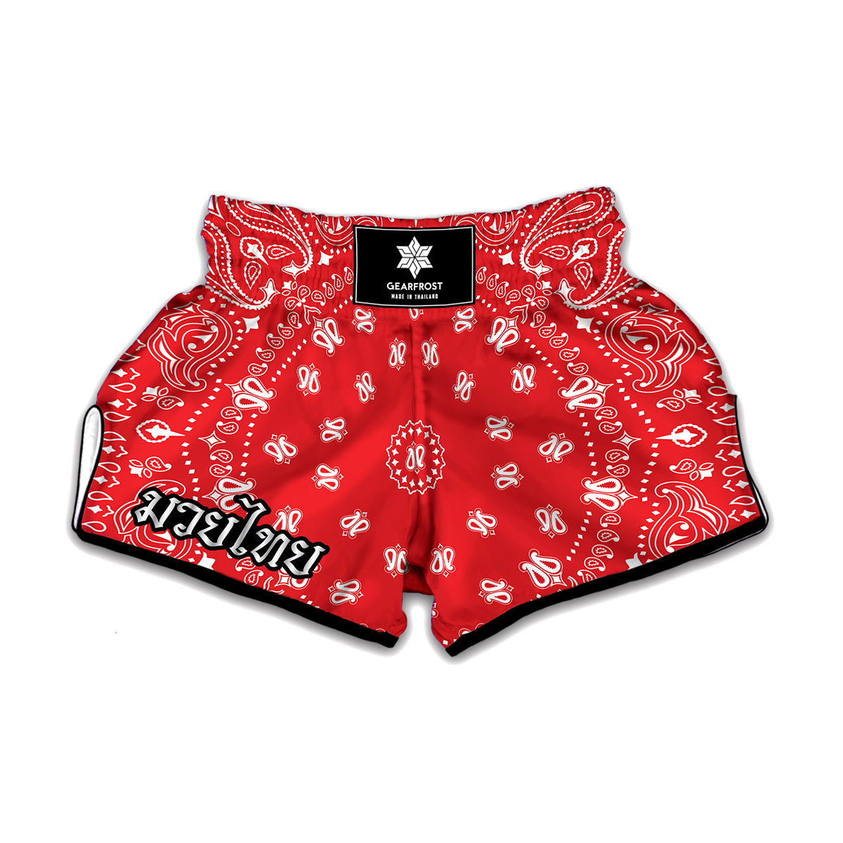 Red Paisley Bandana Print Muay Thai Boxing Shorts