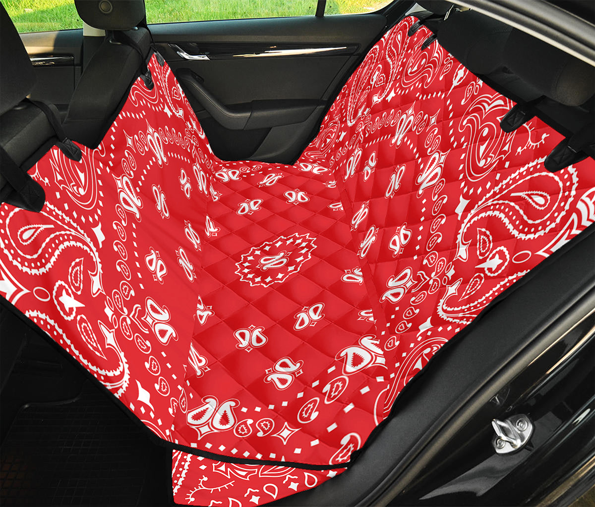 Red Paisley Bandana Print Pet Car Back Seat Cover