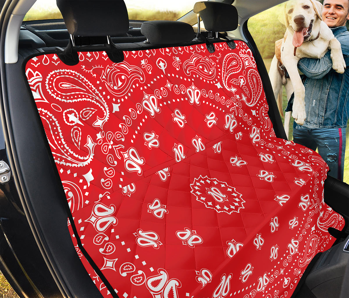 Red Paisley Bandana Print Pet Car Back Seat Cover