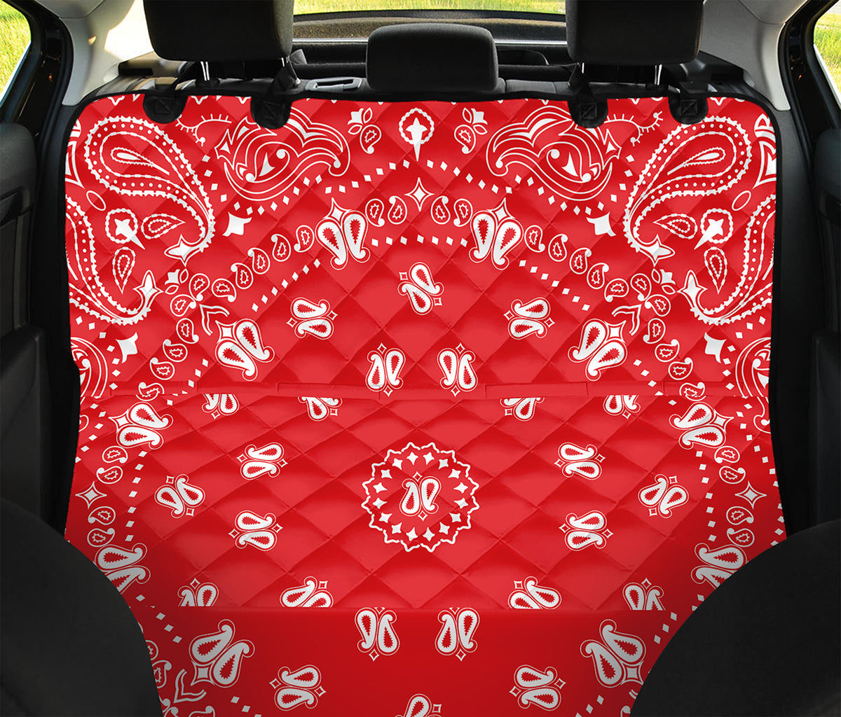 Red Paisley Bandana Print Pet Car Back Seat Cover