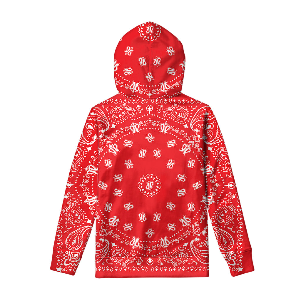 Red Paisley Bandana Print Pullover Hoodie