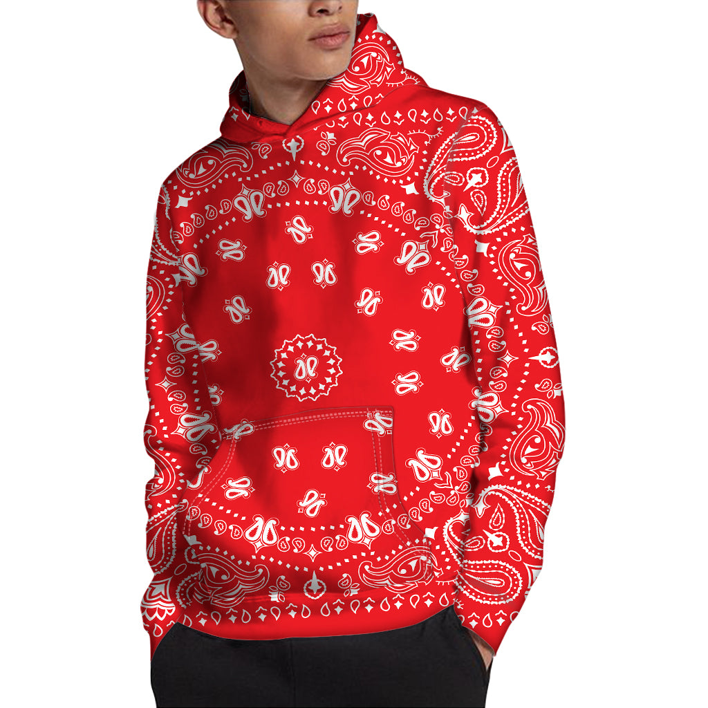 Red Paisley Bandana Print Pullover Hoodie