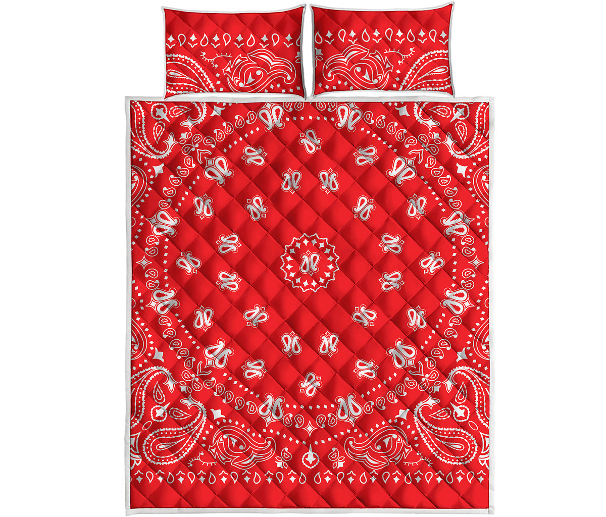 Red Paisley Bandana Print Quilt Bed Set