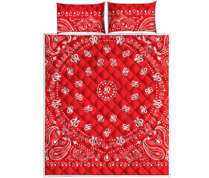 Red Paisley Bandana Print Quilt Bed Set