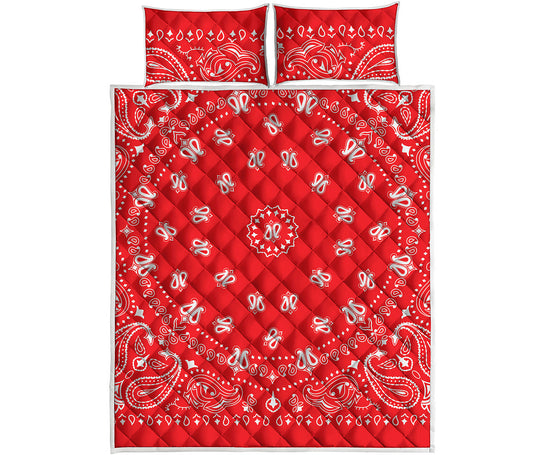 Red Paisley Bandana Print Quilt Bed Set