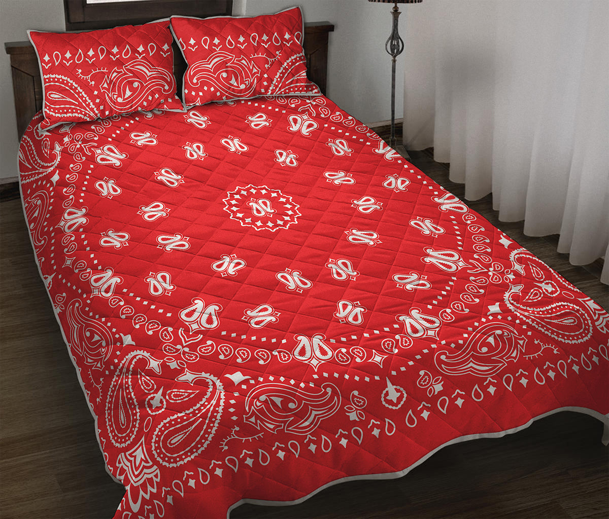 Red Paisley Bandana Print Quilt Bed Set