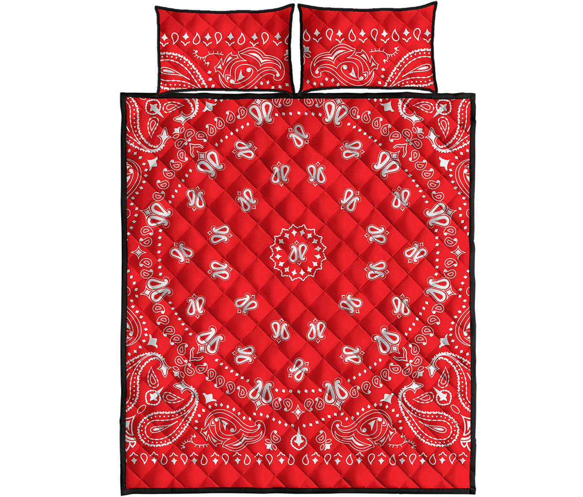Red Paisley Bandana Print Quilt Bed Set