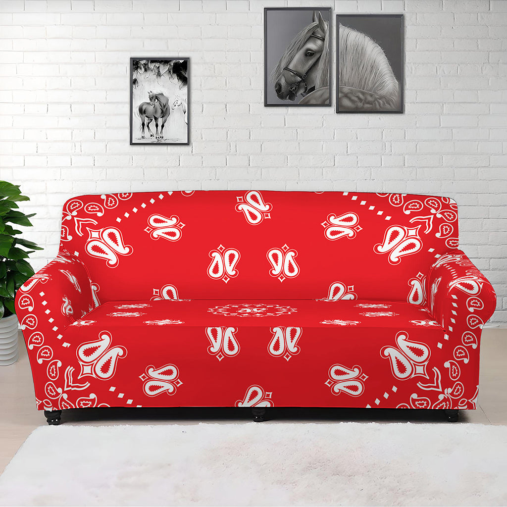 Red Paisley Bandana Print Sofa Cover