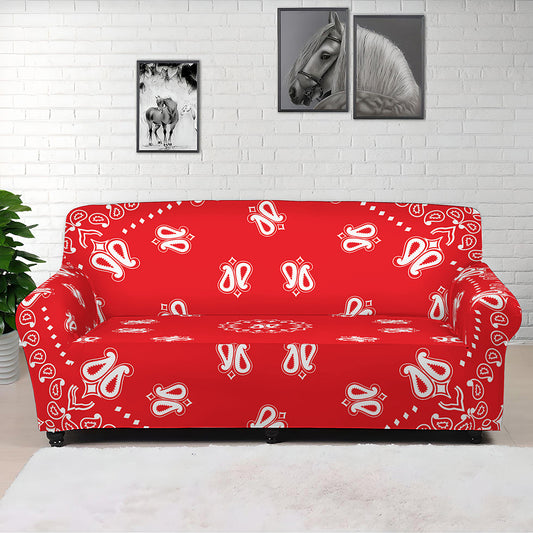 Red Paisley Bandana Print Sofa Cover
