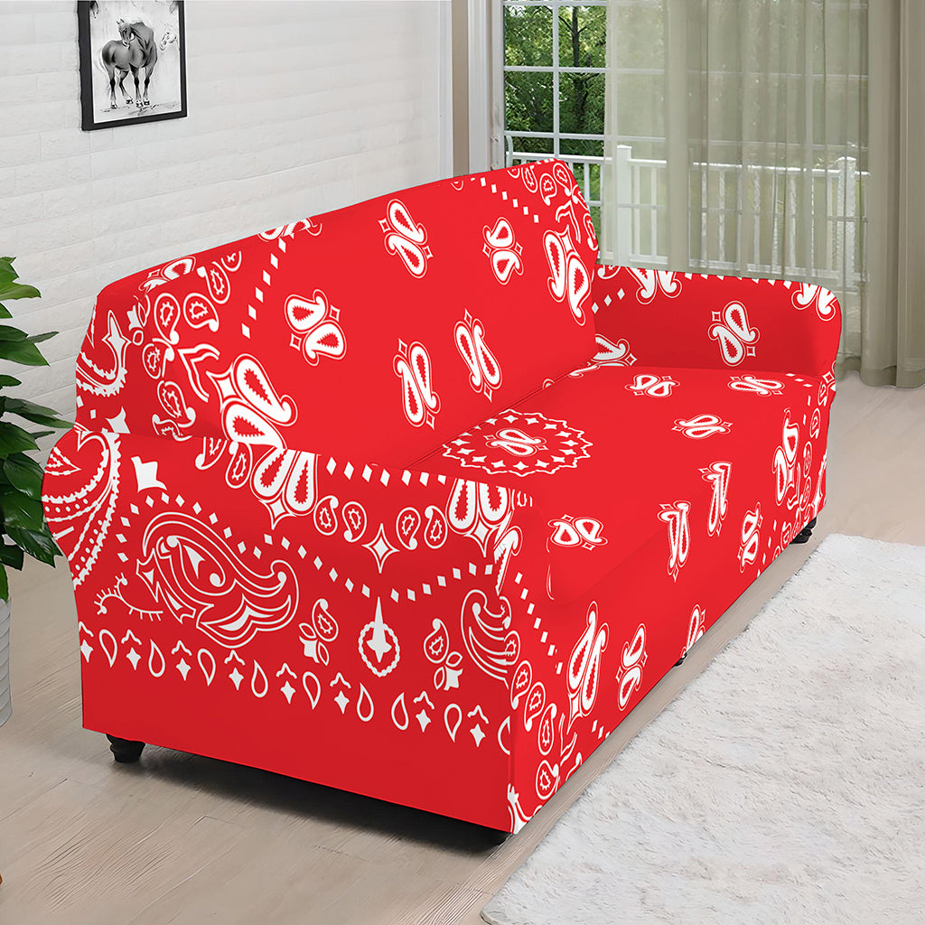 Red Paisley Bandana Print Sofa Cover