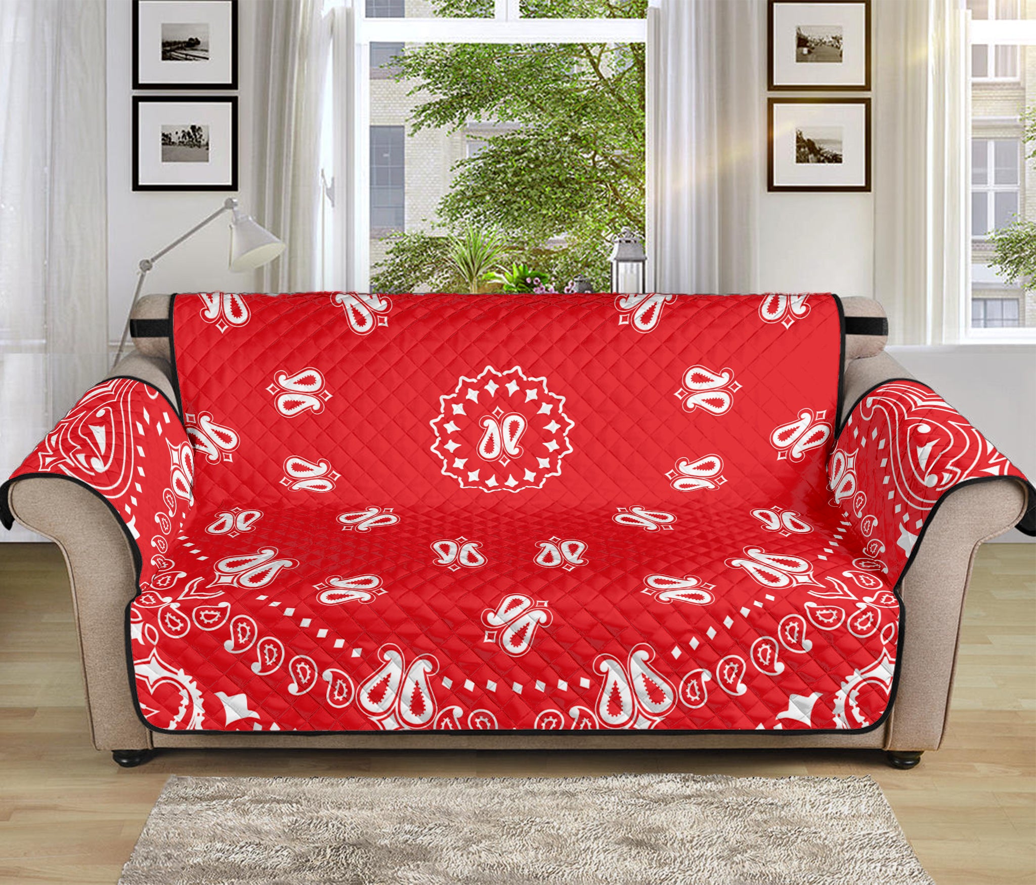 Red Paisley Bandana Print Sofa Protector