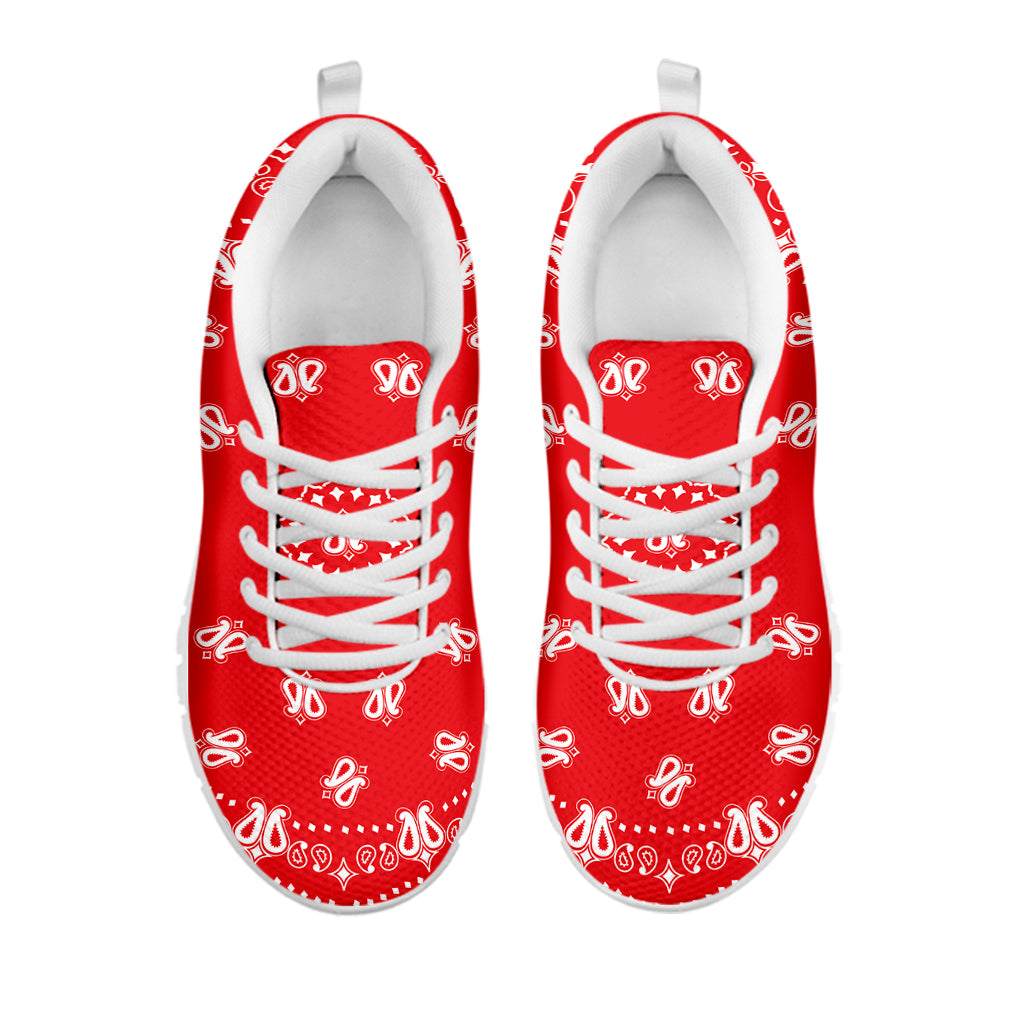 Red Paisley Bandana Print White Sneakers
