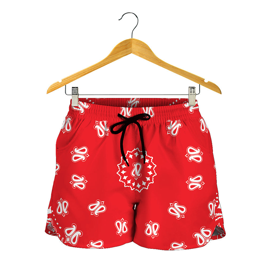 Red Paisley Bandana Print Women's Shorts