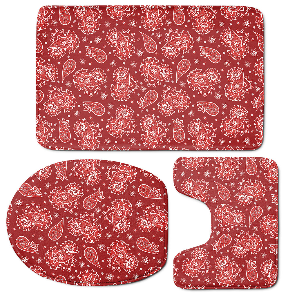 Red Paisley Pattern Print 3 Piece Bath Mat Set