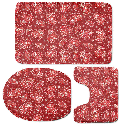 Red Paisley Pattern Print 3 Piece Bath Mat Set
